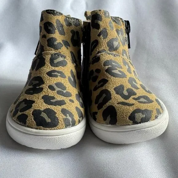 Boutique Girls Leopard Print Ankle Boots Size 18–24M Leather Neutral NEW - Picture 4 of 8